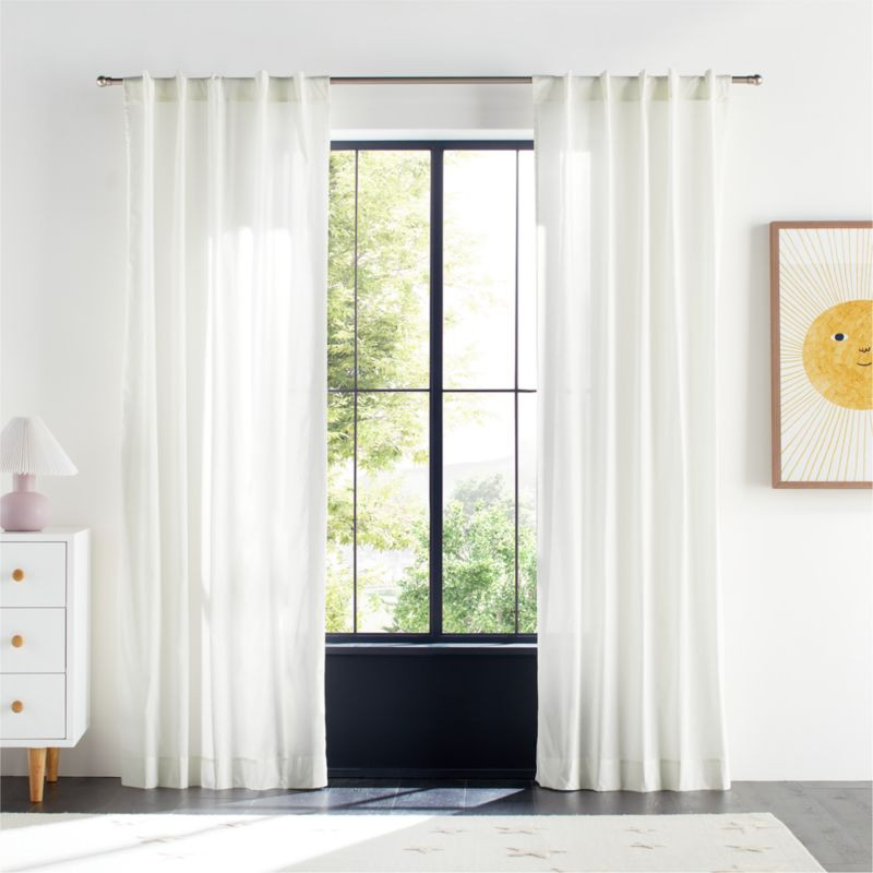 Pampas Ivory Organic Cotton Voile with Satin Border Sheer Window Curtain Panel 44"x63" | Crate & ... | Crate & Barrel