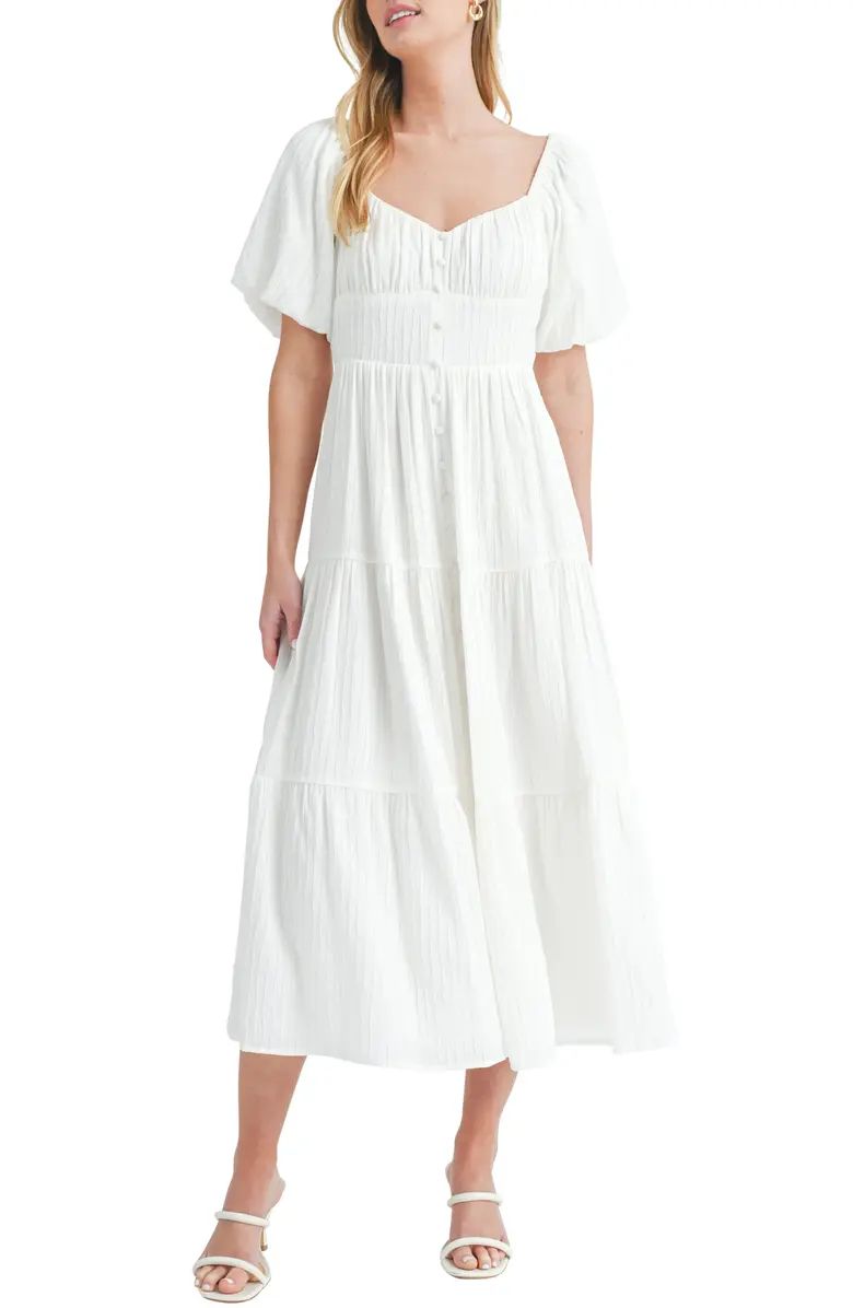 Puff Sleeve Tiered Midi Dress | Nordstrom