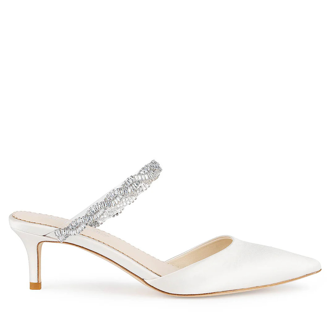 Low Heel Bridal Mules with Crystal Straps | Bella Belle Shoes