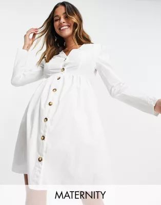 Missguided Maternity long sleeve smock dress with button through detail in white | ASOS | ASOS (Global)