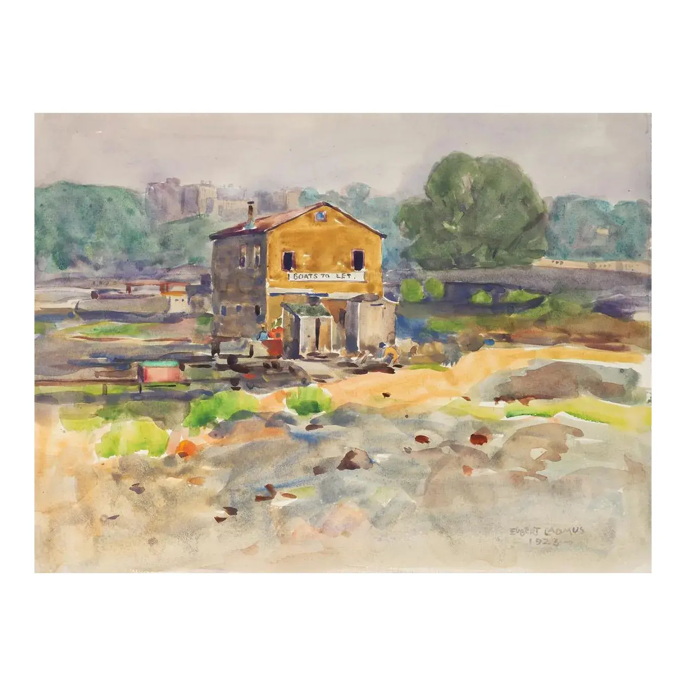 Antique 1922 Egbert Cadmus Boat Yard Watercolor Painting | Chairish