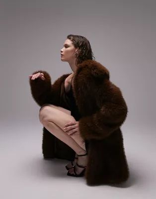 Topshop faux fur coat in chocolate | ASOS (Global)