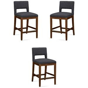 Home Square Fabric Counter Stool in Dark Gray - Set of 3 | Homesquare