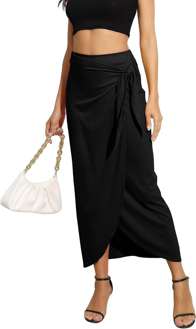 Women’s Maxi Skirt High Waist Wrap Pencil Long Skirts for Women Slim Boho Draped Front Bodycon ... | Amazon (US)