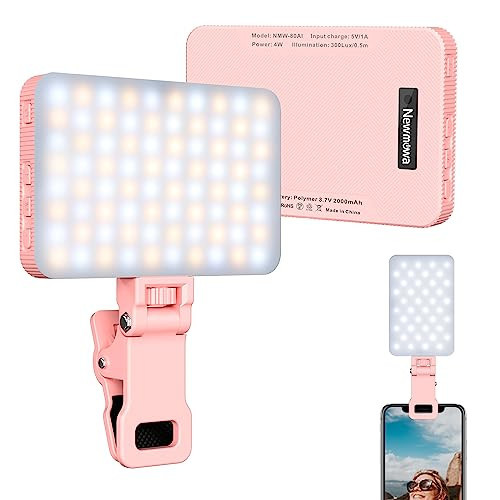 Newmowa Pink Rechargeable Selfie Light - Portable Clip on Video Light for Phone/Laptop/Camera with Smart Light Sensor,3 Light Mode,2000mAh Battery Phone Light for Selfie/Makeup/Video Conference/TikTok | Amazon (US)
