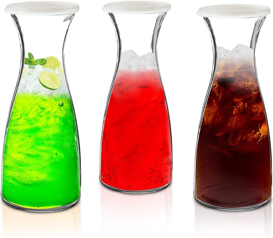 3-Piece Glass Carafe Set – 1 Liter Pitchers for Party – 10 Inch Tall Jugs– Water or Milk Bo... | Amazon (US)