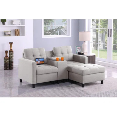 66.8" Upholstered Loveseat Sofa With Ottoman And Storage&Cup Holder& Usb Ports Stand Console | Wayfair North America