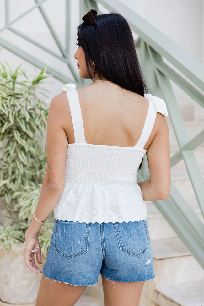 Effortless Nights Ivory Smocked Bust Tie Sleeve Sweater Tank FINAL SALE | Pink Lily