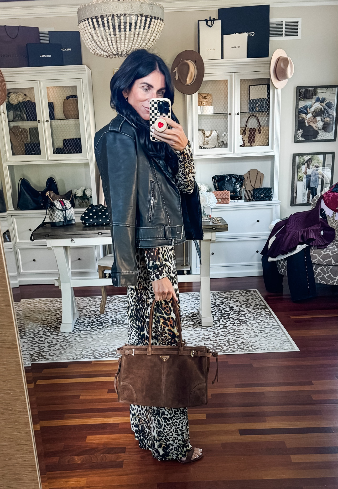 LTK con outfit
Faux leather moto jacket 
Leopard dress 
9 sandals 

#LTKNYFW 

#LTKCon #LTKStyleTip