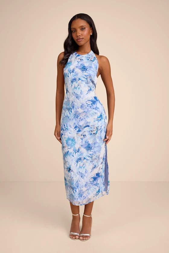Neiva Blue and White Floral Backless Midi Dress | blue floral dress | lulus dress  | Lulus