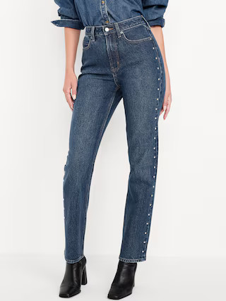 Extra High-Waisted Studded Straight Jeans | Old Navy (US)