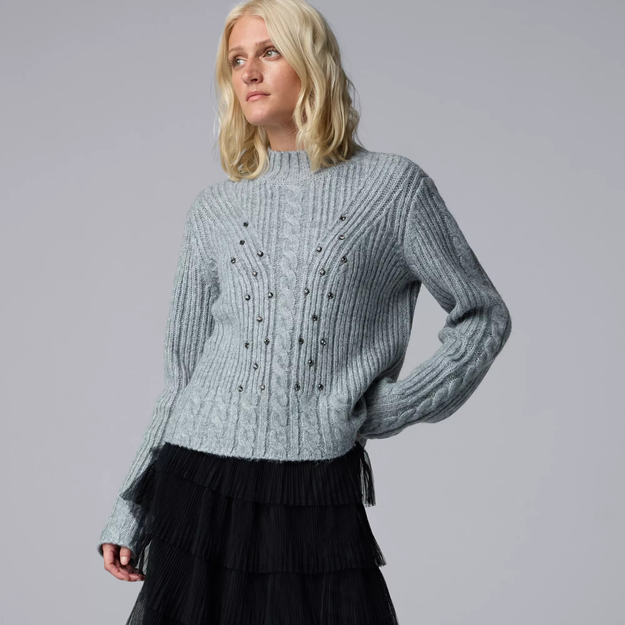 Women's Simply Vera Vera Wang Embellished Mockneck Sweater | Kohl's