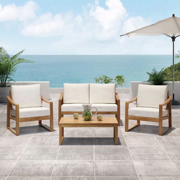 Outdoor 4 Piece Sofa Seating Group with Cushions | Wayfair North America