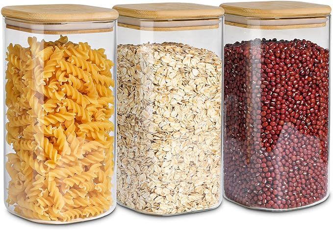 ComSaf Airtight Glass Storage Canister with Wood Lid (50oz), Clear Food Storage Container Jar wit... | Amazon (US)