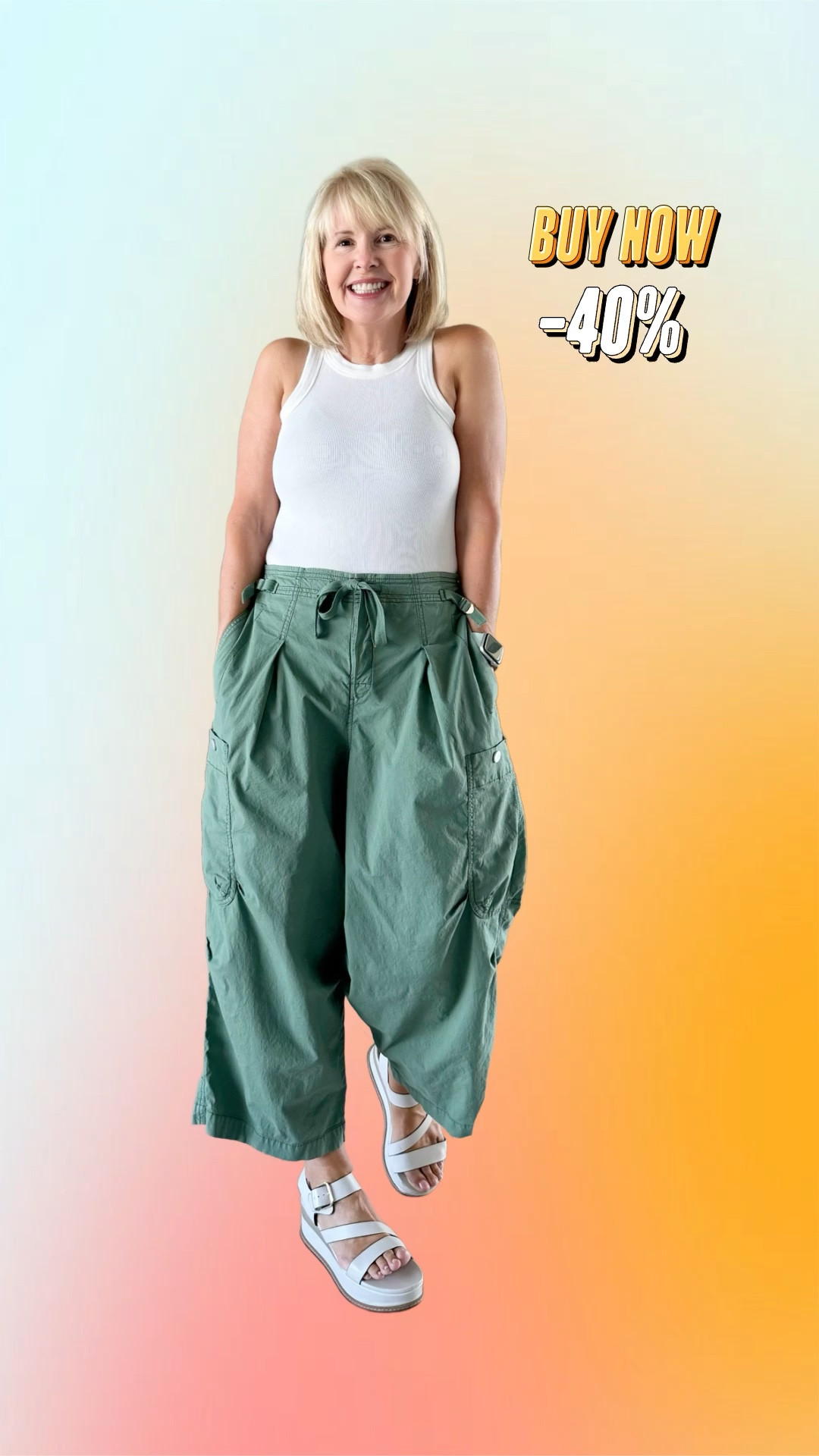 I love these cool, slouchy pants — and they’re on sale! I’ve paired them with a fitted tank. And if you’re on the shorter side (like I am), platform sandals balance out the look.

#LTKStyleTip #LTKSaleAlert