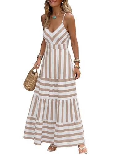 Caracilia Womens Summer Maxi Dress,Spaghetti Strap Back Smocked A Line,Casual & Comfy for Beach V... | Amazon (US)