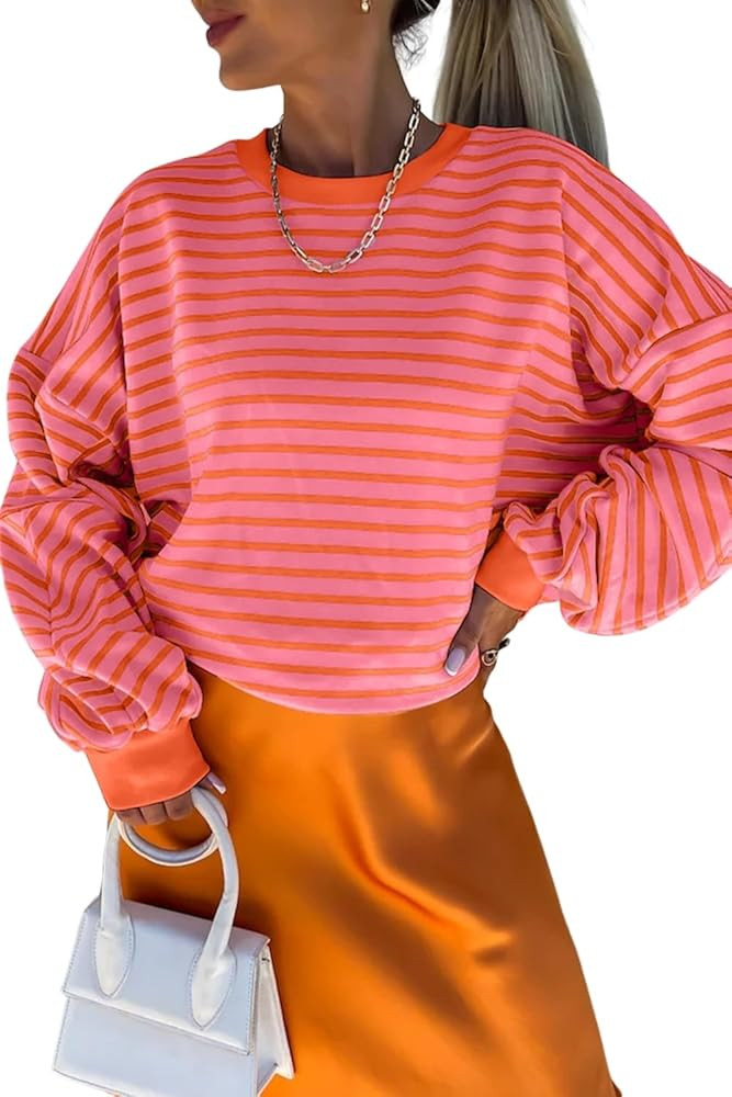 Womens Sweatshirts Russet Orange Drop Shoulder Crew Neck Loose Pullover Hoodies | Amazon (US)