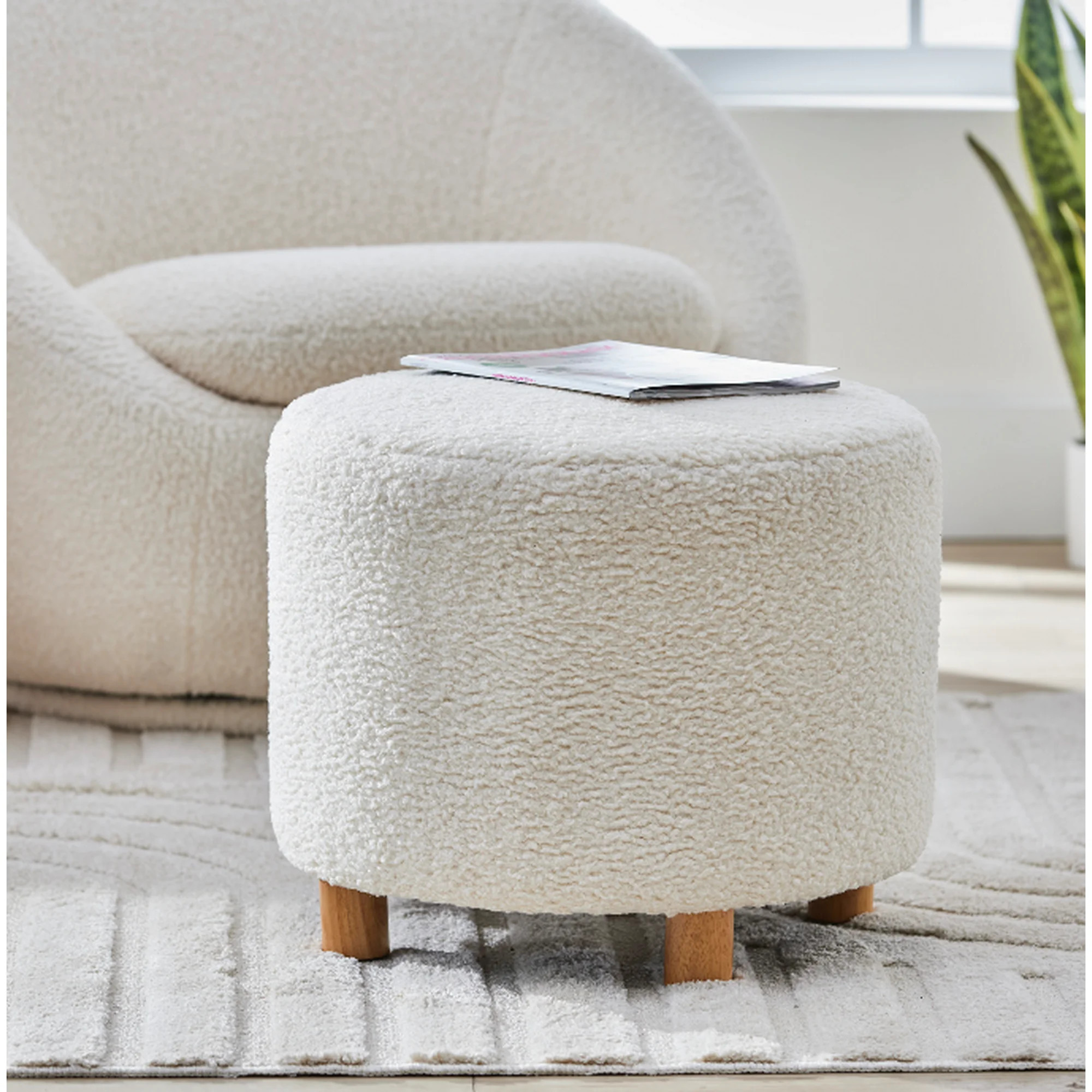 Better Homes & Gardens Mira Round Ottoman, Cream | Walmart (US)