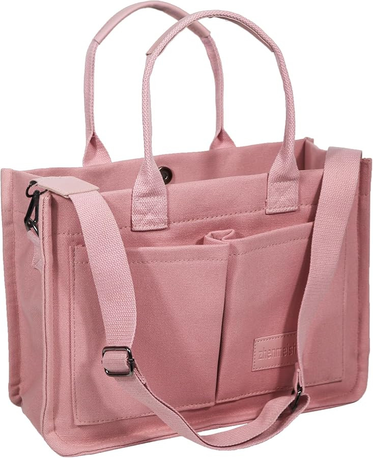 Canvas Tote Bag With Pockets Crossbody Bags for Women,Laptop Bag Purse Shoulder Bag Handbag for S... | Amazon (US)