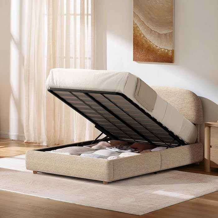 Full Lift Up Storage Bed Frame with Adjustable Headboard, Brown | Amazon (US)