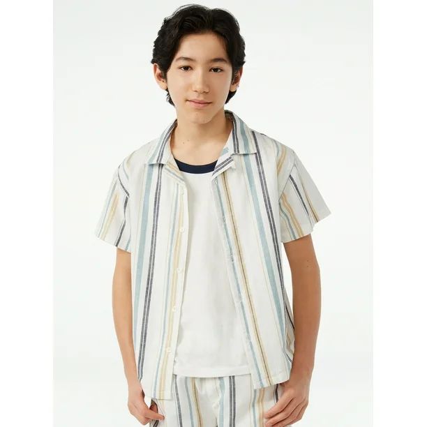 Free Assembly Boys Short Sleeve Slub Cotton Camp Shirt - Walmart.com | Walmart (US)