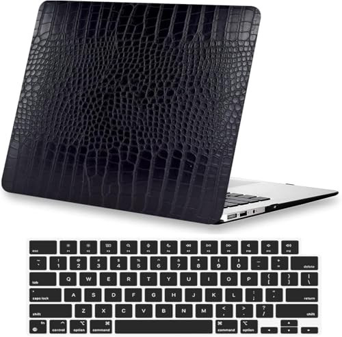 KEROM Crocodile Case for MacBook Neo 13 inch 2026 A18 Pro Chip A3404, Logo Cutout - Luxury Texture Aligator Skin Snakeskin PU Leather Hardshell Neo Laptop Case & Keyboard Cover, Classic Black | Amazon (US)