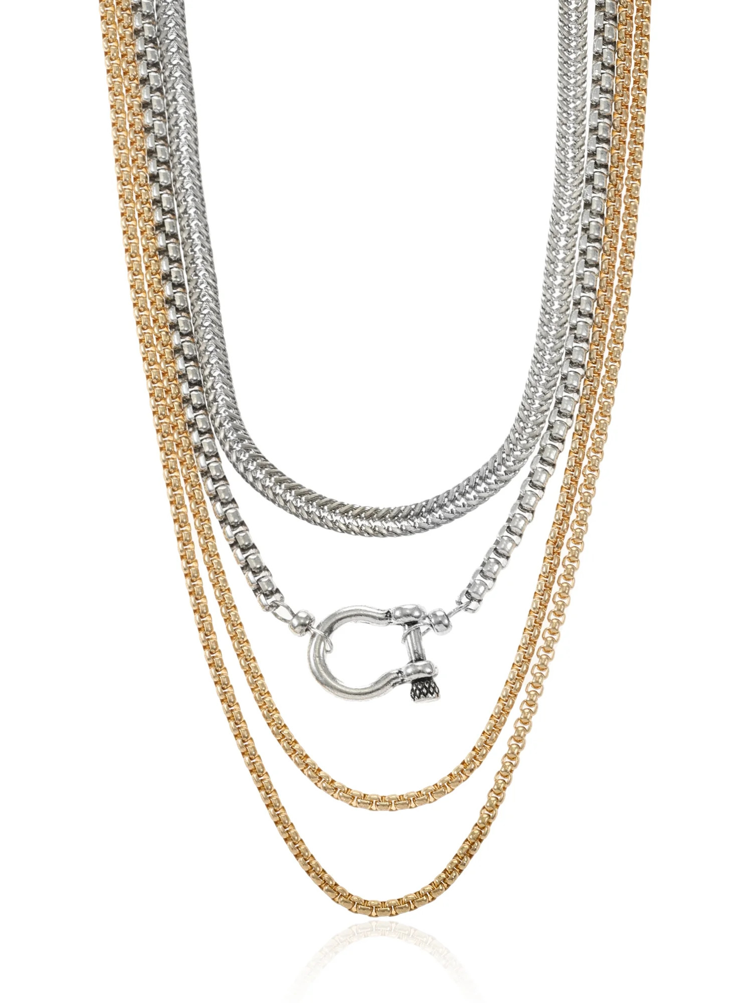 No Boundaries 16" Mixed Metal Multi Row Necklaces Set, 4-Pieces, Women’s | Walmart (US)