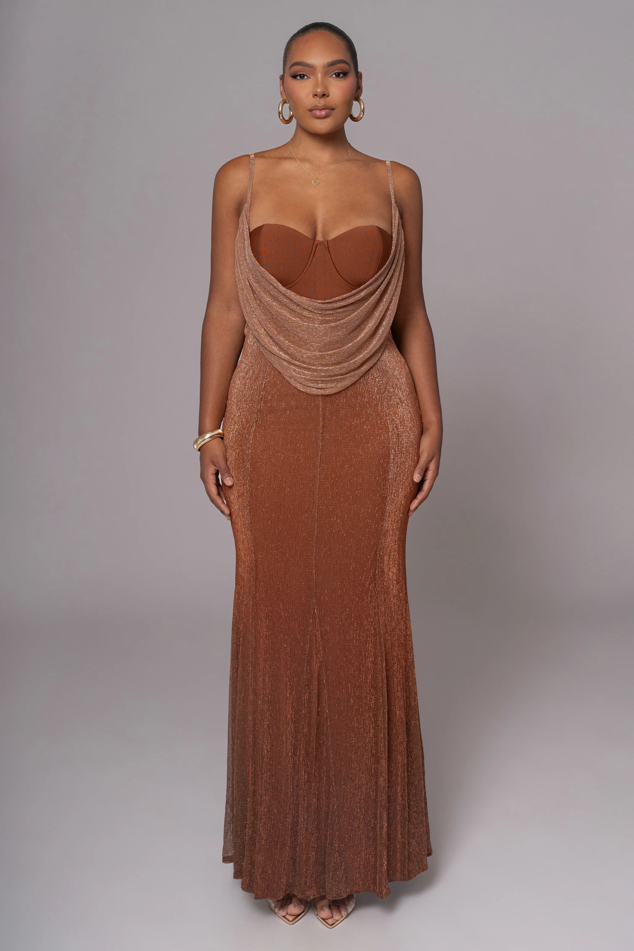 Gold Shimmery Nights Maxi Dress | JLUXLABEL