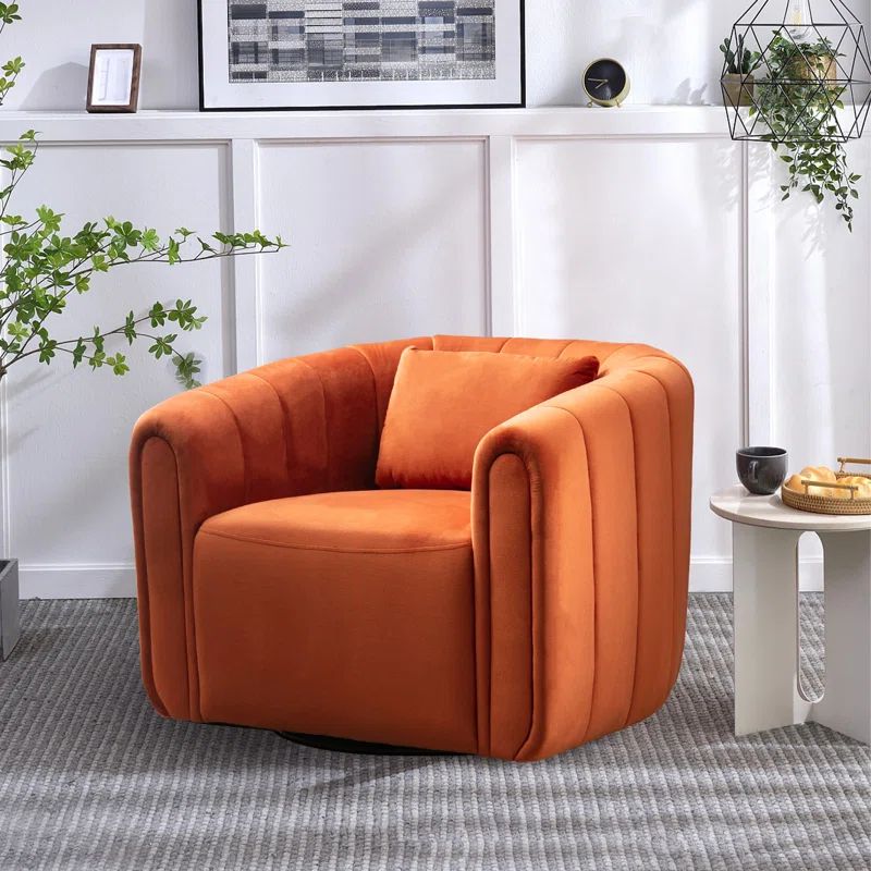 Deria 30" W Super Soft Oversize Velvet Swivel Barrel Chair | Wayfair North America