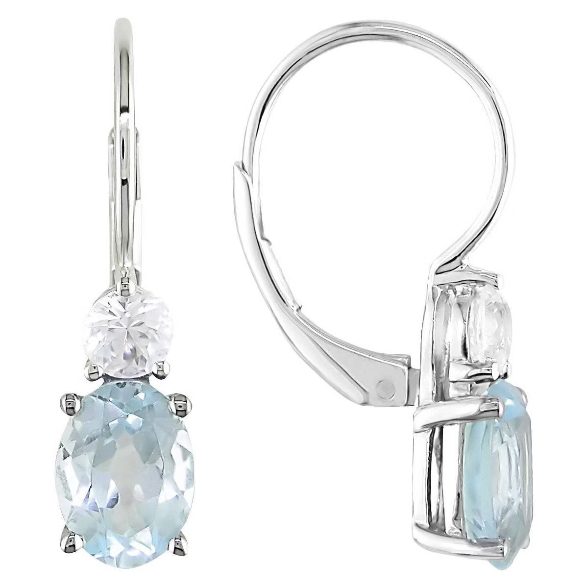 Blue Topaz and Created White Sapphire Leverback Drop Earrings in Sterling Silver - Blue/White | Target