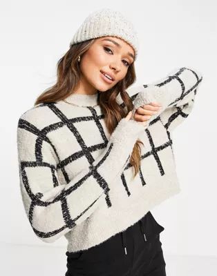 Topshop knitted window panel boucle jumper in neutral | ASOS (Global)