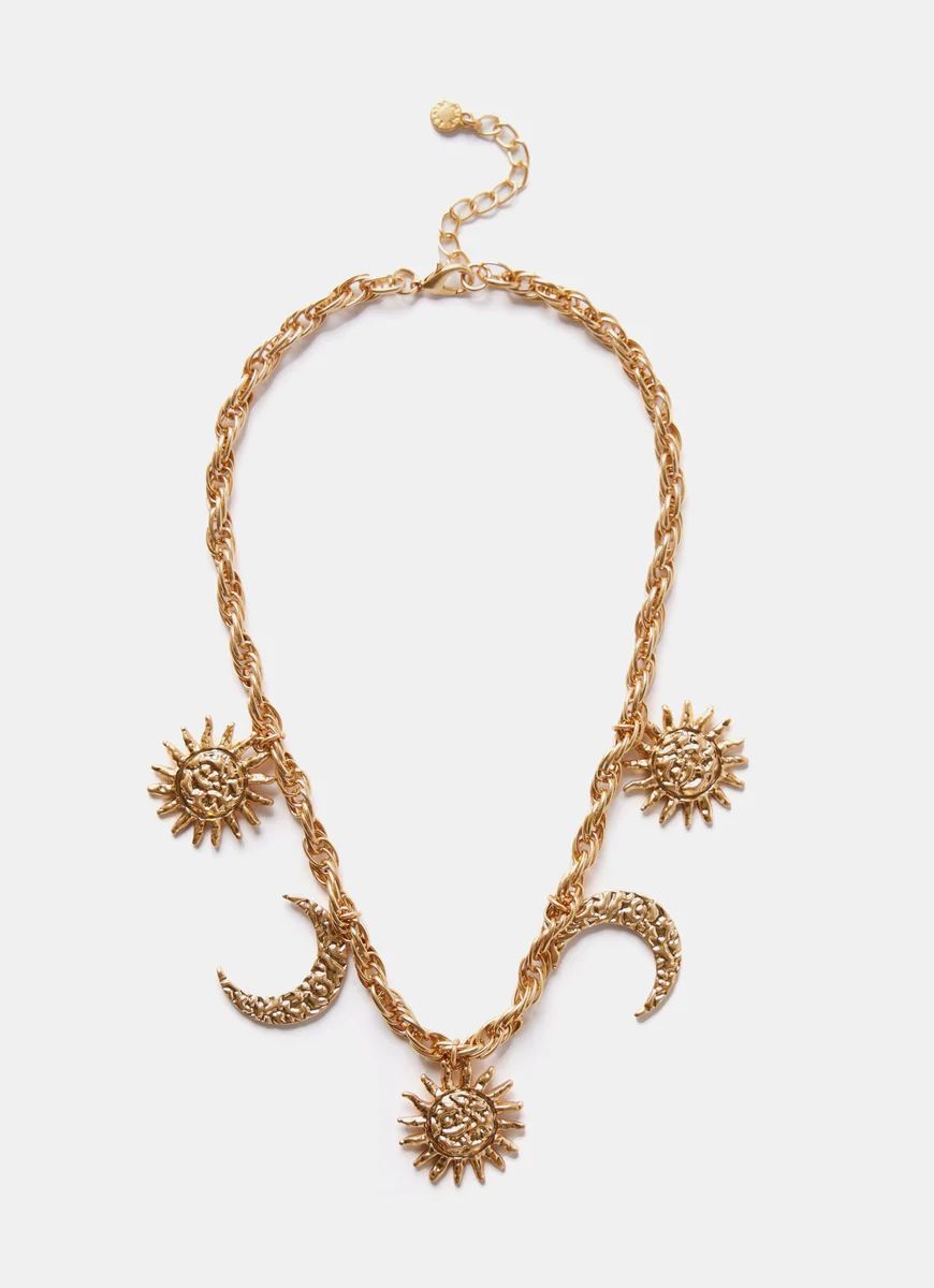 Gold Tone Sunburst Charm Necklace | Mint Velvet