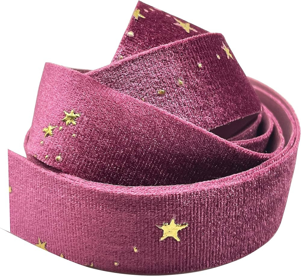 MMvolesy 5 Yard Purple Velvet with Star Motif Ribbon for Gift Packaging, Christmas Tree Decoratio... | Amazon (US)