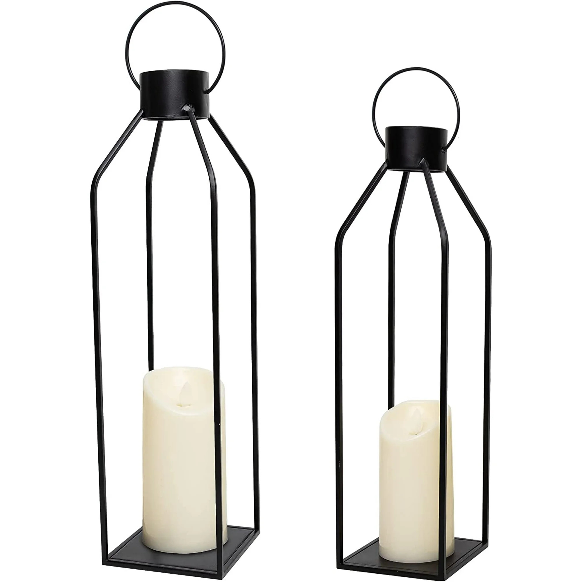 GenMous & Co.22"&19" Lanterns Decorative w/ Flickering Timer Candles- Large Tall Black Metal Cand... | Walmart (US)