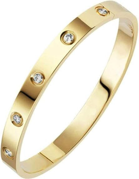 Jude Jewelers Classical Plain Stainless Steel Cubic Zircon Filled Bangle Bracelet | Amazon (US)