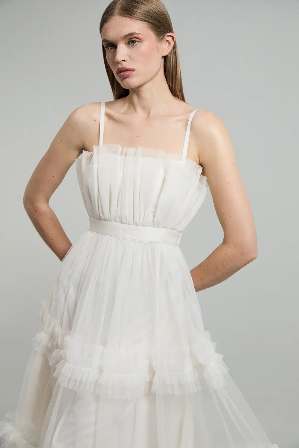 Tulle Bandeau Tiered Midi Dress | Karen Millen