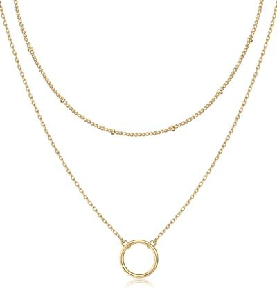 PAVOI 14K Gold Plated Layering Necklaces | Stylish Minimalist Design Pendant Necklaces | Bar, Cir... | Amazon (US)
