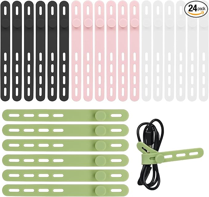 Donruby 24Pcs Silicone Cable Ties - Reusable & Washable with Locking Buckle Design, Adjustable Fa... | Amazon (US)