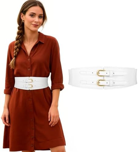 XZQTIVE Women's Wide Elastic Leather Belt for Dresses and Shirts, Stretchy Ladies Waist Belt with... | Amazon (US)