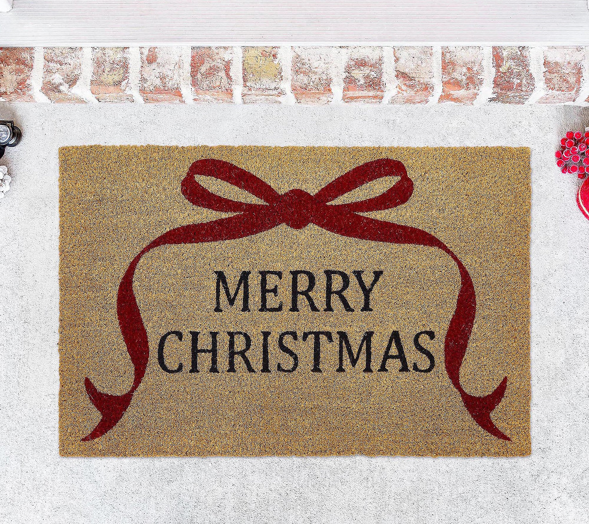 VCNY Home Multi Merry Christmas Bow Outdoor Coi r Doormat | QVC
