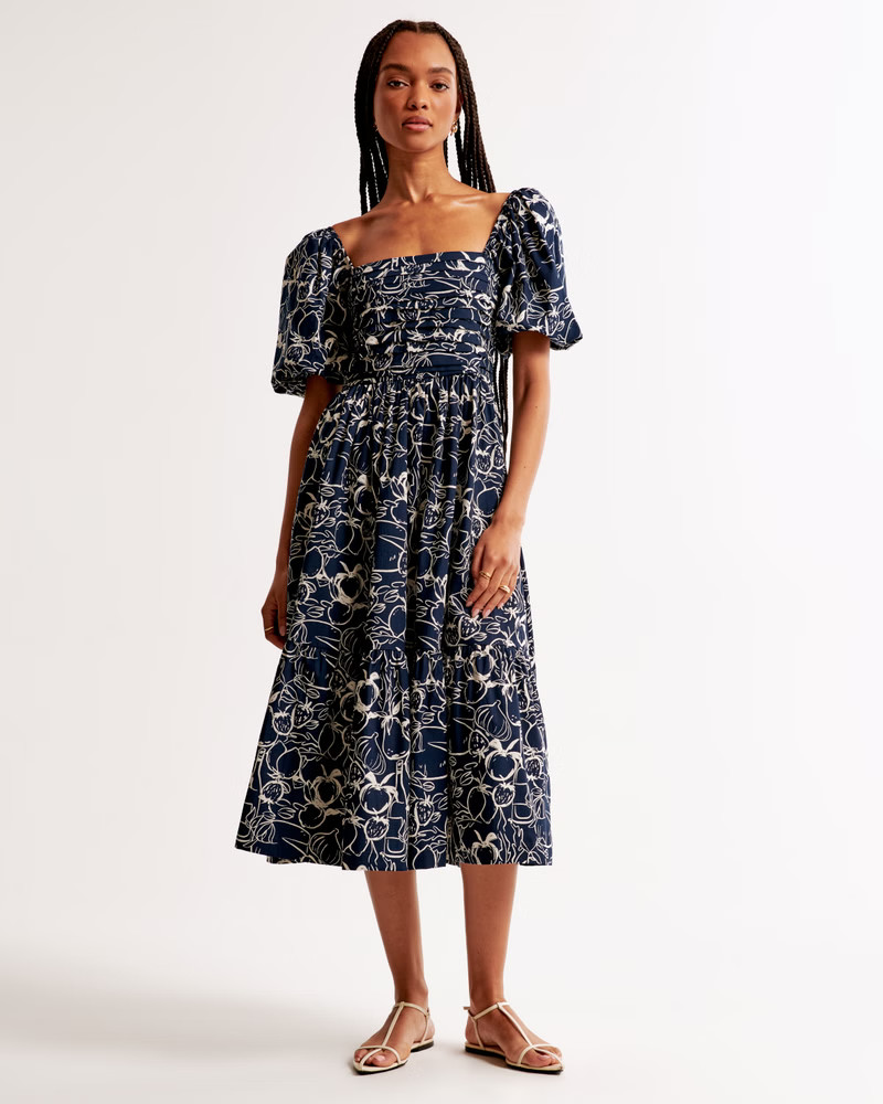 The A&F Emerson Poplin Puff Sleeve Midi Dress | Abercrombie & Fitch (US)