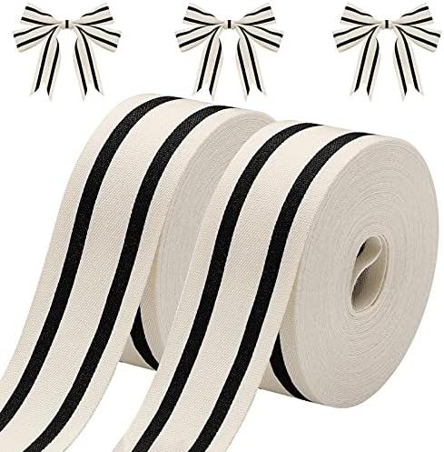 2 Rolls Natural Cotton Stripes Ribbon Striped Grosgrain Ribbon Striped Cotton Fabric Ribbon Grosgrai | Amazon (US)
