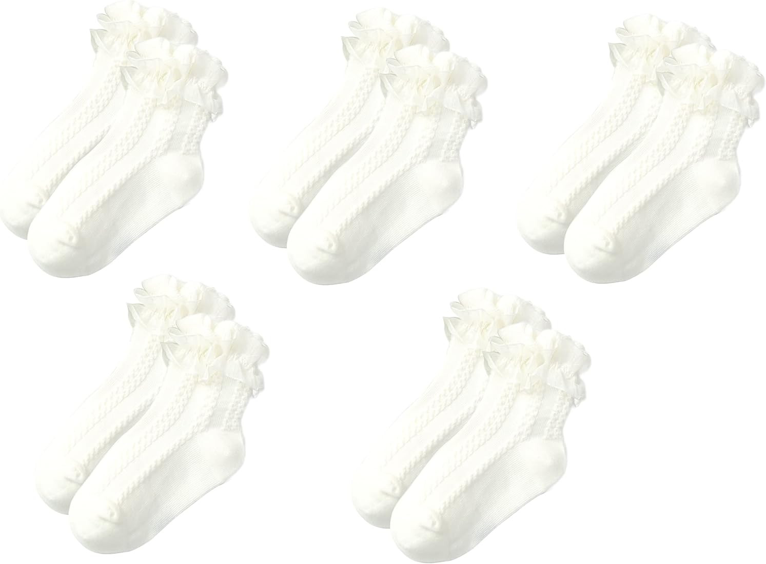 Gwenvenni Toddler Girls Double Ruffle Lace Trim Cotton Socks Frilly Dress Socks 5-Pack | Amazon (US)