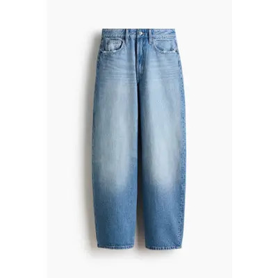 H&M Barrel-leg High-waist Jeans in Denim Black at Nordstrom, Size 16 | Nordstrom