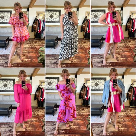 Walmart spring & summer dresses, dresses with pockets, pleated dress, cutout dress, off the shoulder dress. All dresses size large except the top left short one and bottom left all pink midi, those are both xl. I would prefer the xl in the black & white one fyi. 

#LTKfindsunder50 #LTKover40 #LTKmidsize