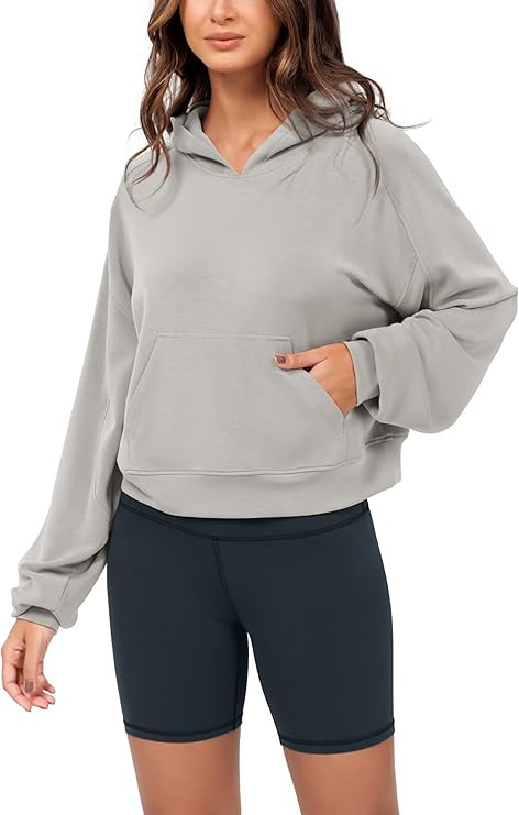 ODODOS Modal Soft Long Sleeve Cropped Hoodie for Women Oversized Pullover Sweatshirts with Pocket | Amazon (US)