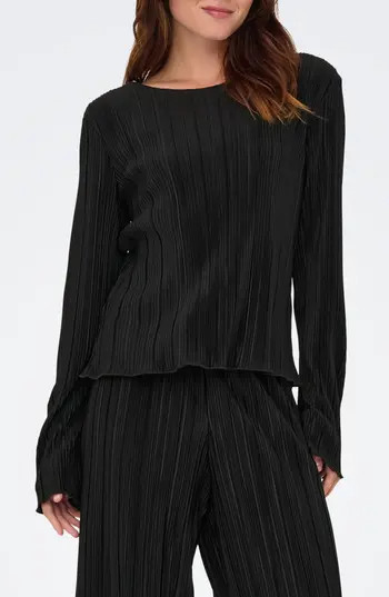 Only Pery Long Sleeve Plissé Top in Black at Nordstrom Rack, Size Small | Nordstrom Rack
