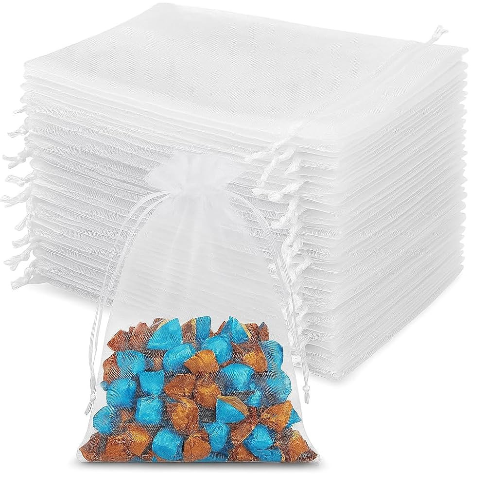 100PCS White Organza Gift Bags 5x7 Inch – Sheer Drawstring Pouches for Wedding Favors, Candy, J... | Amazon (US)