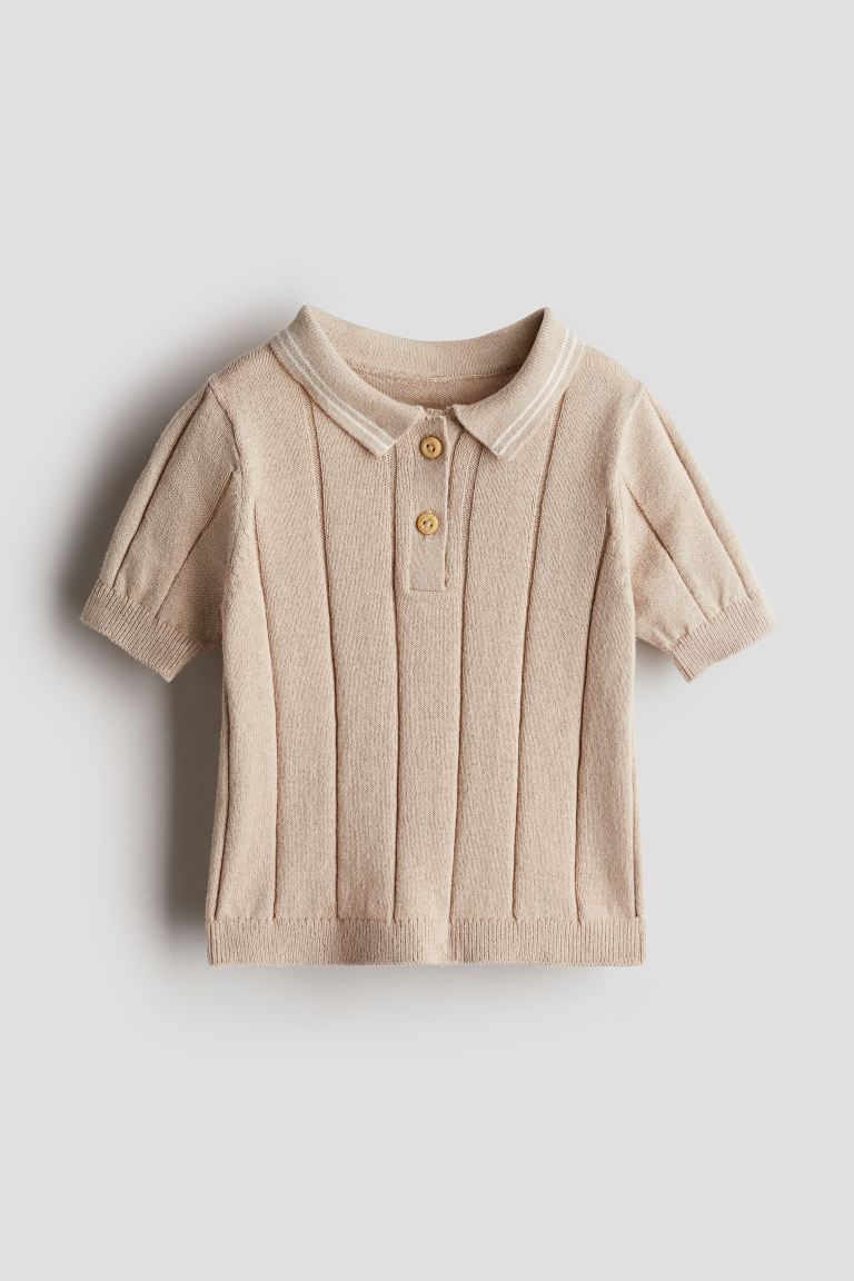 Knit Polo Shirt - Beige - Kids | H&M US | H&M (US + CA)