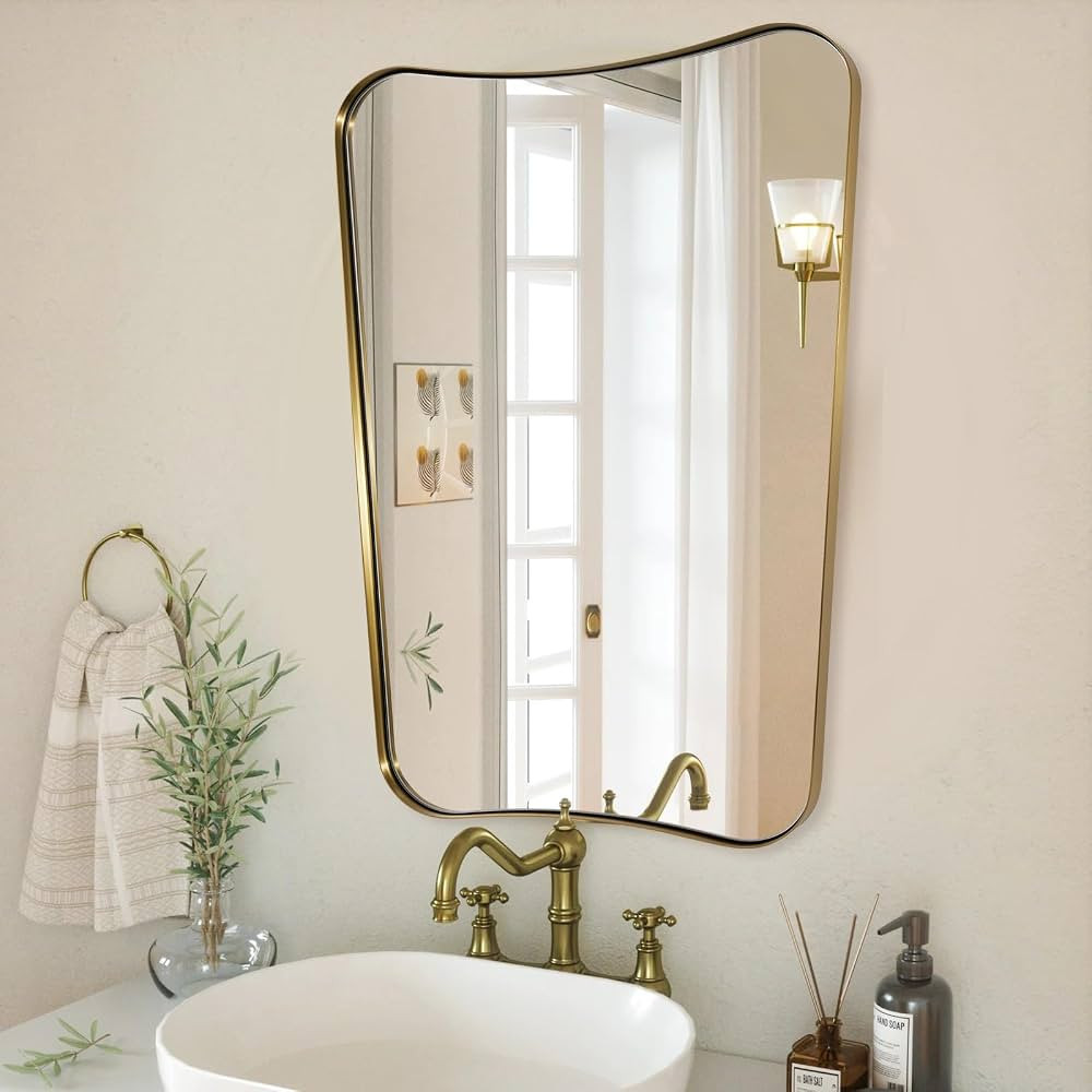 ANDY STAR Gold Mirror, 24x36 Irregular Wall Mirror, Gold Antique Bathroom Vanity Mirror, Scallope... | Amazon (US)